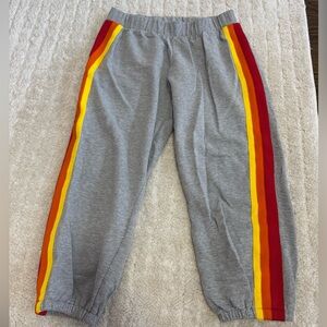 Gray Joggers with Red and Yellow Stripes
